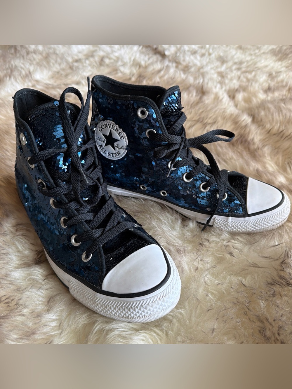 Converse Chuck Taylor All Star High Top Women's Shoes Sequin Blue /Black Dance 8 - Picture 4 of 14